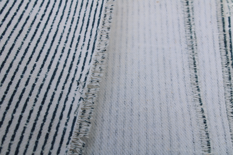 cotton canvas fabric w/ denim blue faded stripe print, primitive distressed look new fabric