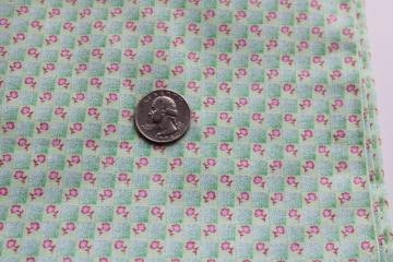 cotton quilting fabric, tiny pink flowers print on jade green checks
