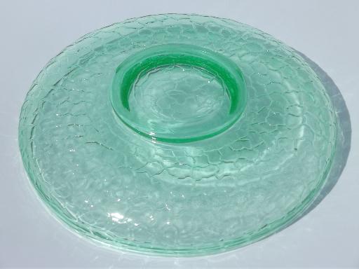 crackle pattern green depression glass bowl, vintage bulb dish or flower bowl 