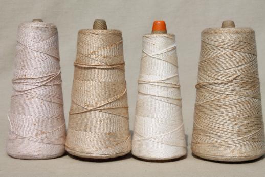 creamy white antique colors primitive grubby old spools of vintage cotton cord thread