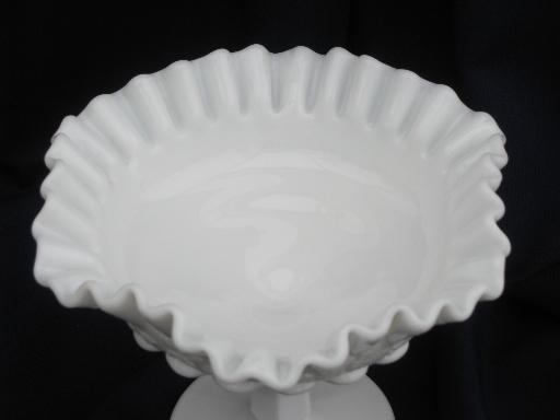 crimped ruffle compote Westmoreland paneled grape vintage milk glass