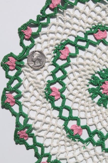crochet flower doily lot, vintage lace doilies pretty colored thread flowers 