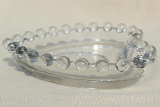 crystal clear candlewick glass, vintage heart shaped dish w/ beaded edge