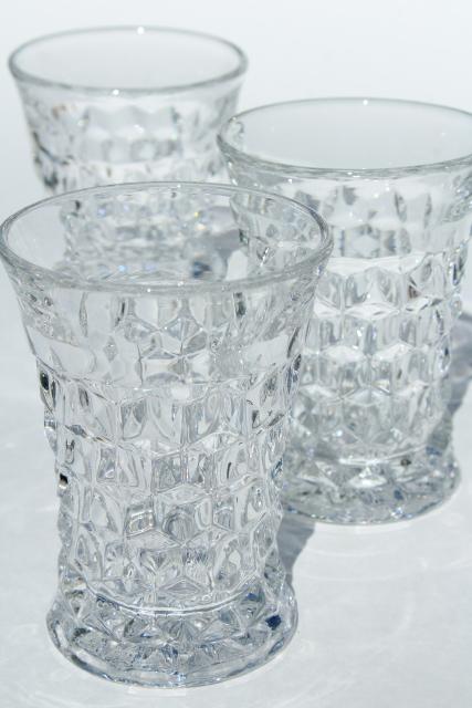crystal clear vintage Fostoria American pattern pressed glass tumblers, iced tea drinking glasses