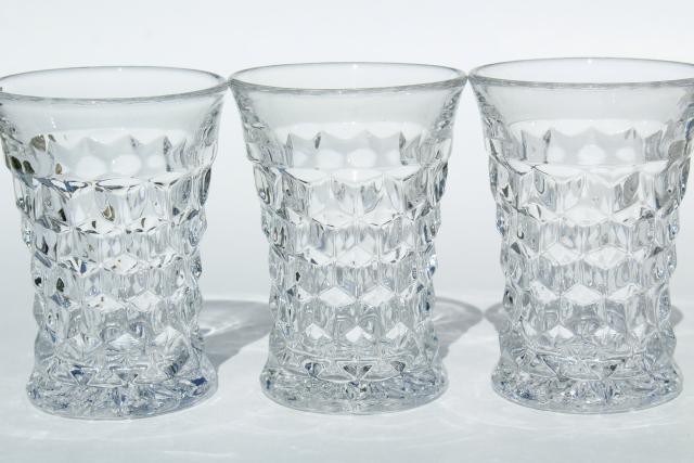crystal clear vintage Fostoria American pattern pressed glass tumblers, iced tea drinking glasses