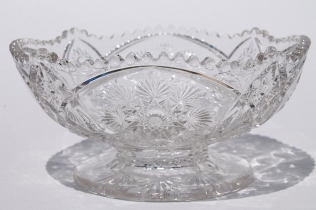 crystal clear vintage Nu Cut snowflake pattern pressed glass bowl, Imperial NuCut