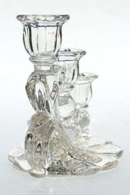crystal clear vintage elegant glass candelabra, Cambridge Caprice cascade candle holders