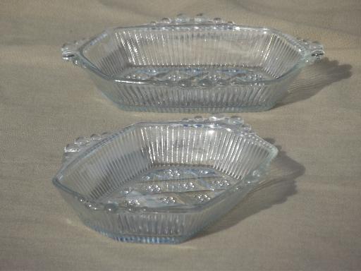 crystal clear vintage hob nob pattern glass cranberry dishes or celery trays