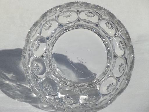 crystal clear vintage moon & stars pattern glass, footed bowl for flowers