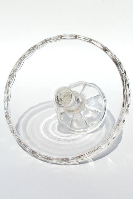 crystal clear vintage pressed glass cake stand, laurel leaf wreath pedestal plate