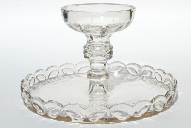crystal clear vintage pressed glass cake stand, laurel leaf wreath pedestal plate