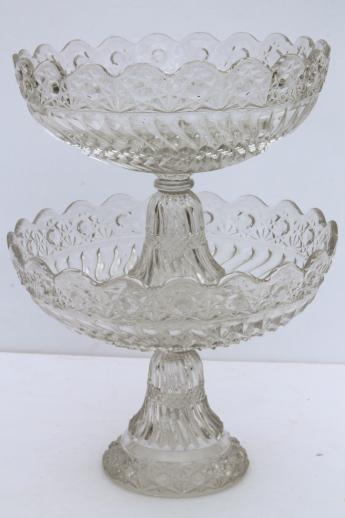 crystal clear vintage pressed pattern glass compotes, large & small pedestal bowls 