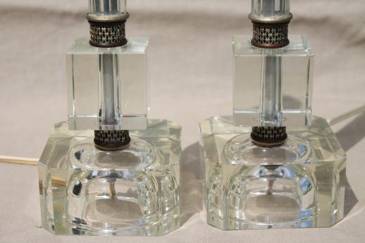 crystal glass boudoir lamps, hollywood regency art deco vintage vanity table lamp sets