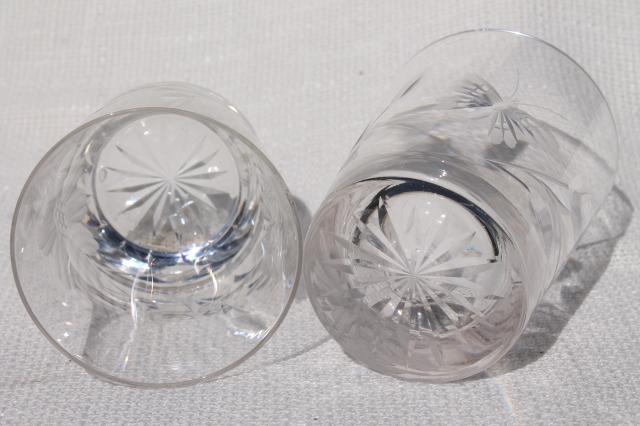 cut crystal tumblers w/ butterfly and flower design, drinking glasses w/ butterflies