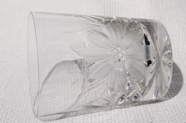 cut crystal tumblers w/ butterfly and flower design, drinking glasses w/ butterflies