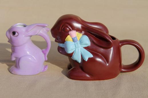 cute fun vintage ceramic Easter party decorations, chocolate bunny pitcher, chicks etc.