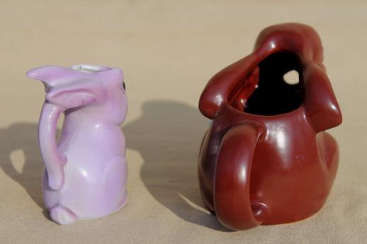 cute fun vintage ceramic Easter party decorations, chocolate bunny pitcher, chicks etc.