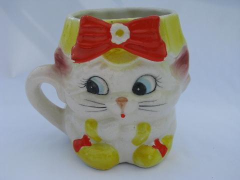 cute kitties, vintage cat & kittens mugs & sugar bowl, hand-painted Japan