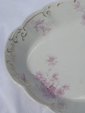 daisy pattern antique lilac lavender color transferware china platter, 1880s vintage