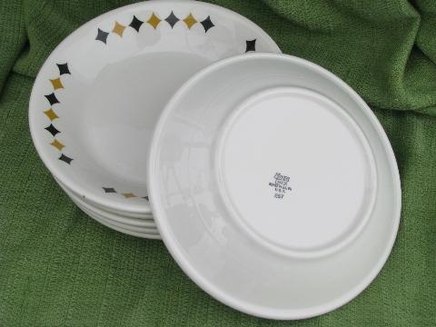 deco black and gold checkered diamond ironstone soup bowls, Mayer china