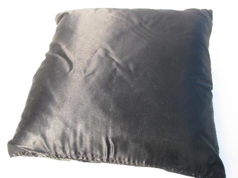 deco boudoir pillow, swan embroidery on black satin