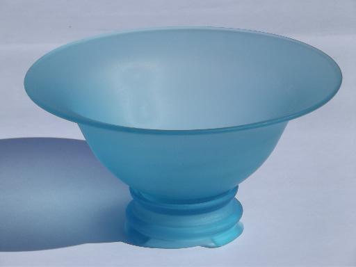 deco vintage frosted glass bowl and stand, aqua blue like sea beach glass