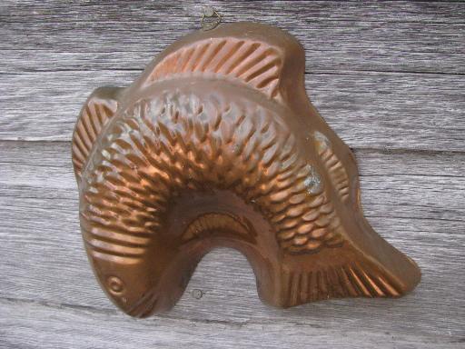 decorative copper fish and lobster molds for aspic, molded jello salads