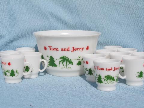 deer in the forest Christmas pine trees print Tom and Jerry punch set