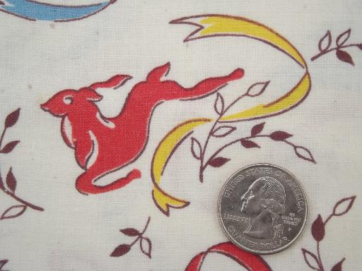 deer print vintage cotton feed sack fabric, authentic original feedsack