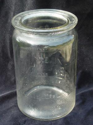 depression era vintage kitchen glass canister, hooiser jar