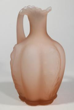 depression pink frosted satin mist glass cruet pitcher, overlay cased glass white & pink