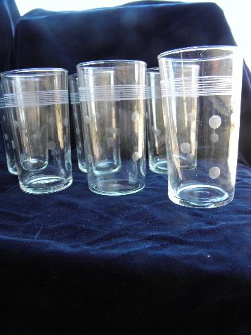 depression vintage Standard / Lancaster glass tumblers, etched dots & band glasses