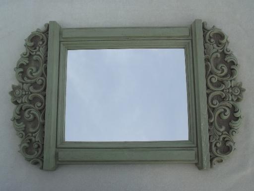 distressed green country french style wall mirror, vintage Burwood?