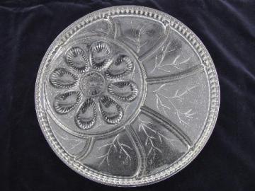 divided glass egg plate tray, vintage Indiana pressed pattern glass
