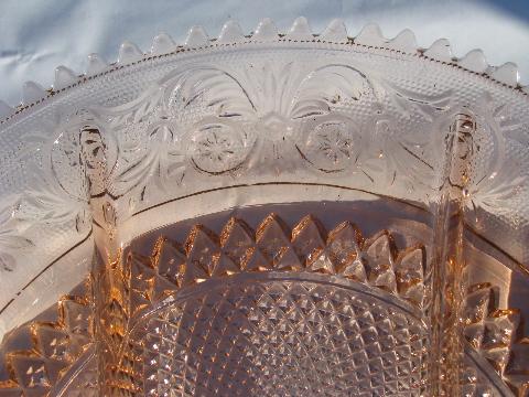 divided relish tray serving plate, vintage Tiara daisy pattern sandwich glass, pink!