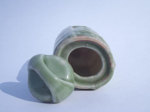 doll dishes size china Tea canister, vintage Japan, 1950s jade green