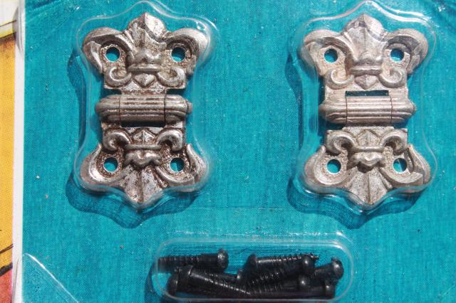 doll sized  hinges  & hasp, fancy metal hardware for jewelry box or trinket chest