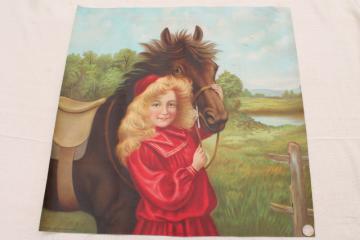 early 1900s antique picture print on fabric Little Red Riding Hood pretty girl art