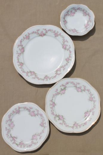 early 1900s vintage Bavaria porcelain plates & bowls, Mignon pink floral china