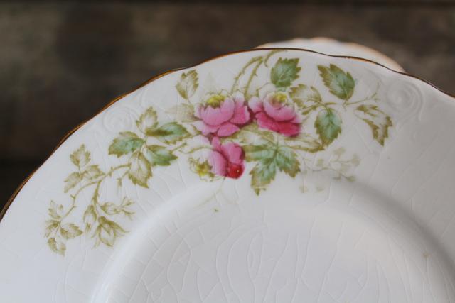 early 1900s vintage Edwin Knowles china salad / lunch plates, antique pink rose floral dishes