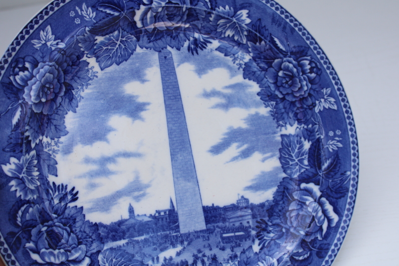 early 1900s vintage Wedgwood china plate blue transferware Bunker Hill monument Boston souvenir