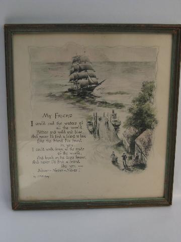 early 1900s vintage motto print antique frame, My Friend
