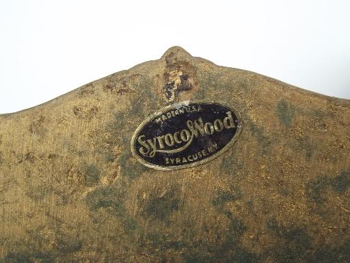 early Syroco Wood pressed wood wall shelves, antique bracket shelves set