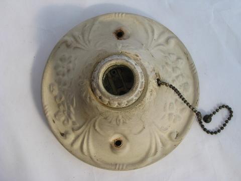 early electric pull-chain light ceiling fixtures, vintage floral Porcelier lights