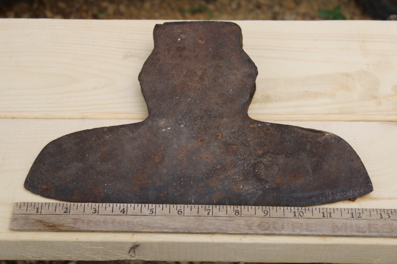 early hand forged broad ax, axe head 1800s vintage American pioneer tool for hewing logs barn beams