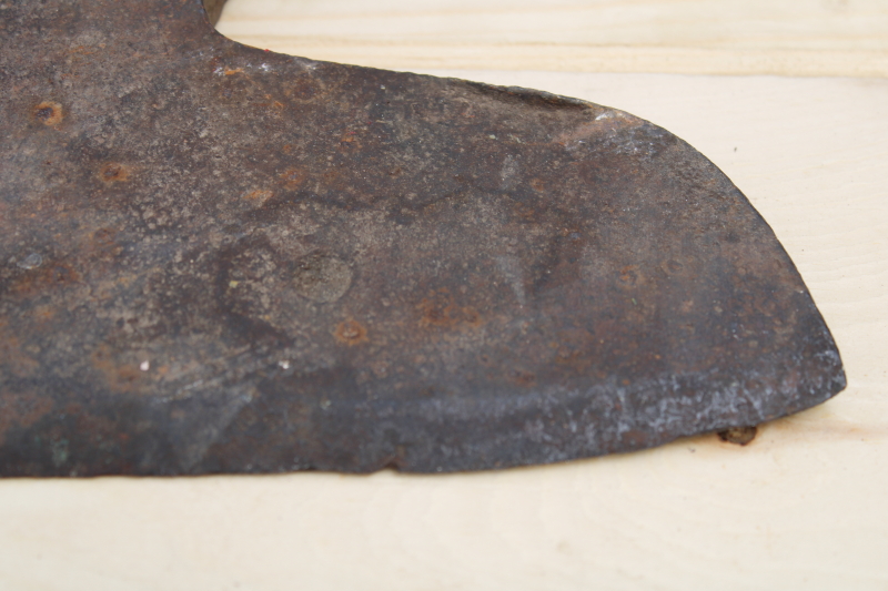 early hand forged broad ax, axe head 1800s vintage American pioneer tool for hewing logs barn beams