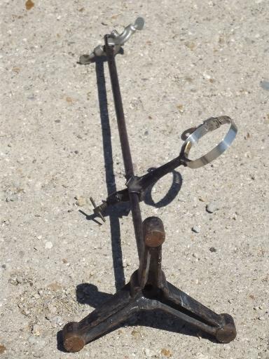 early industrial lighting or laboratory stand w/ solid brass clamp