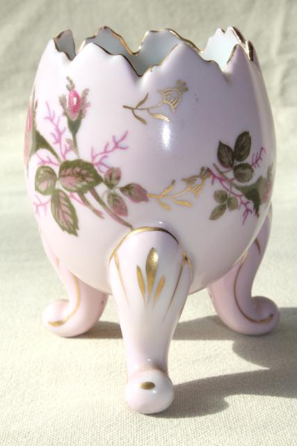 egg shaped pink china flower vase for bulb or Easter flowers, vintage Lefton Japan