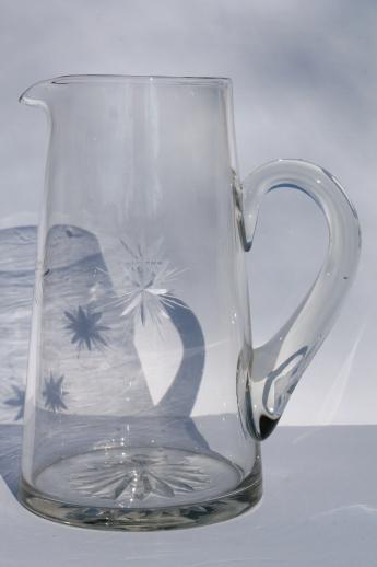 eight point wheel cut Bethlehem star pattern, vintage glass pitcher