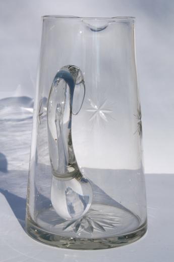 eight point wheel cut Bethlehem star pattern, vintage glass pitcher